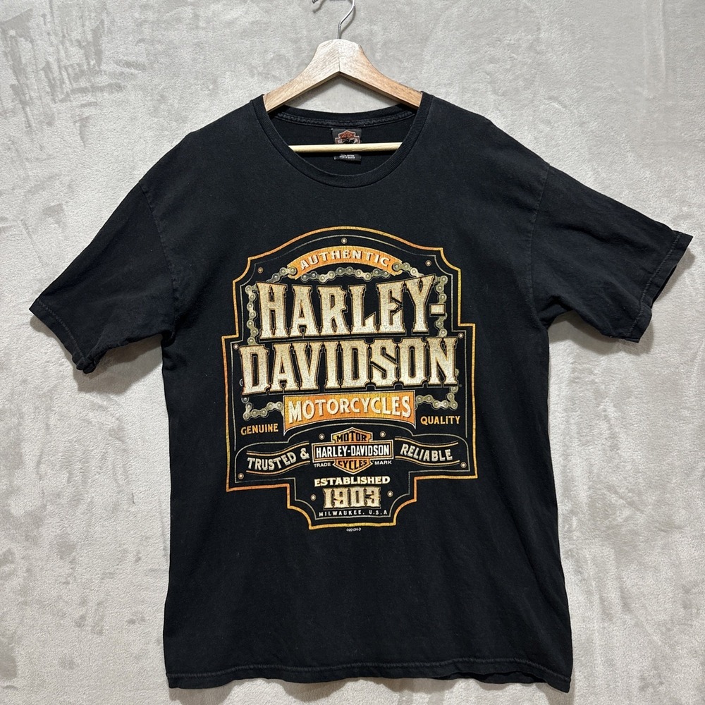 Harley Davidson Graphic Print Biker Shirt Men's L Black Short Sleeve Crewneck